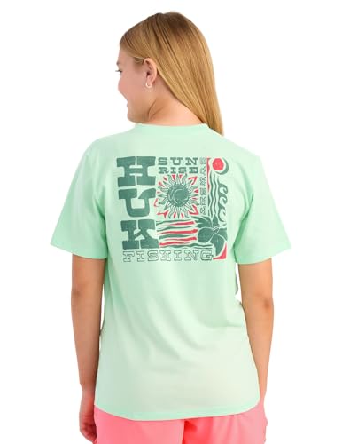 HUK Unisex Short Sleeve Performance Tee, Kids Fishing T-Shirt, Sunset Sunrise-Seafoam Mist