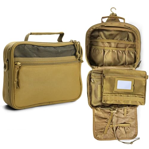 Image of Hanging Toiletry Bag for Men,Travel Toiletry Bag Organizer Dopp Kit | Tactical Toiletry Bag,Toiletries Travel Bag,Mens Travel Toiletry Bag,Mens Travel Essential Shaving Bathroom Shower Bag-Brown