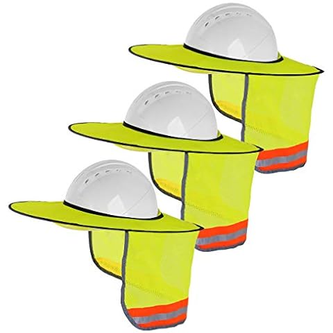 3 Pack Hard Hat Sunshield - Upgrade Full Brim Neck Sunshade Cover with Reflective Strip for Hardhats,Yellow Cover