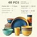 Homienly 40-Piece Premium Wheat Straw Dinnerware Sets, Service for 8, Unbreakable Plates and Bowls Set - Cups Sets, Dinner Plates, Bowls for Kitchen,Dishwasher and Microwave Safe Dishes Set - Multi
