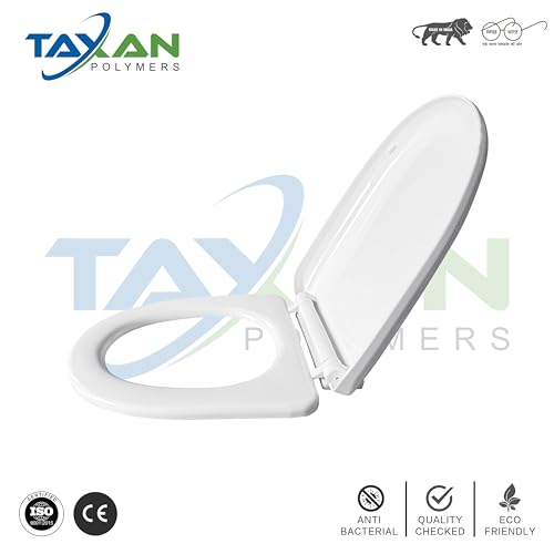 Image of Taxan Plastic Toilet Seat Cover with Soft Closer Mechanism- U-Shape Commode Seat Cover - with Sleek Design & Easy Installation with Installation Kit (44cm x 34cm, White)