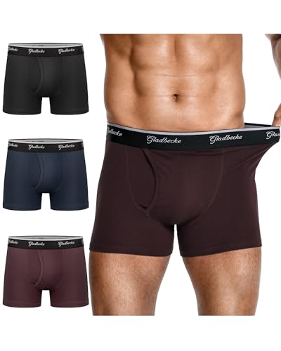 Boxershorts Herren Baumwolle Unterhosen Männer Weiche Und Ideale Passform Unterwäsche Atmungsaktiv Herrenunterhosen Retroshorts Ohne Kratzenden Zettel Schwarz+Dunkelblau+Burgund 3er Pack 3XL