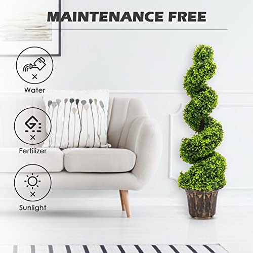 INMOZATA Pair of Artificial Topiary Swirl Trees Boxwood Spiral Trees