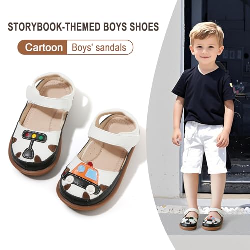 ‌Toddler Boys Closed Toe Sandals | Breathable Leather Kids Sandals with Cartoon Pattern2
