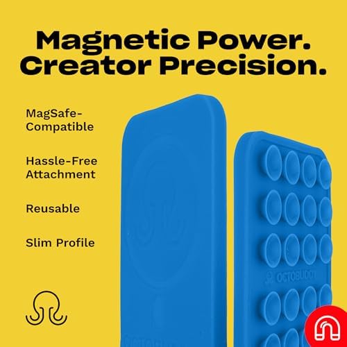 OCTOBUDDY Magnet - Dual Magnetic & Suction Phone Mount - MagSafe-Compatible Silicone Mobile Holder - Hands-Free Selfies & Videos - Content Creator Accessory - 2.6″ x 3.9″, Chalk Pink - 5