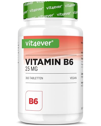 Vitamina B6 como P-5-P - 365 comprimidos - Altamente dosificado con 25 mg (piridoxal-5-fosfato) - Premium: Vitamina B6 bioactiva - Sin aditivos indeseables - Vegano