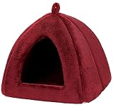 PetStyle ペットベッド 猫 犬 冬 ドーム おしゃれ 洗える 暖かい ふわふわ もこもこ ボア 犬用ベッド ネコベッド ピラミッドハウス Mサイズ 高保温 寒さ対策 ペットハウス (秋冬/ワインレッド)