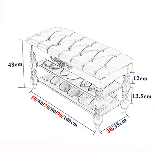 Banc à chaussures en bois massif et cuir PU de qualité supérieure rustique - 3