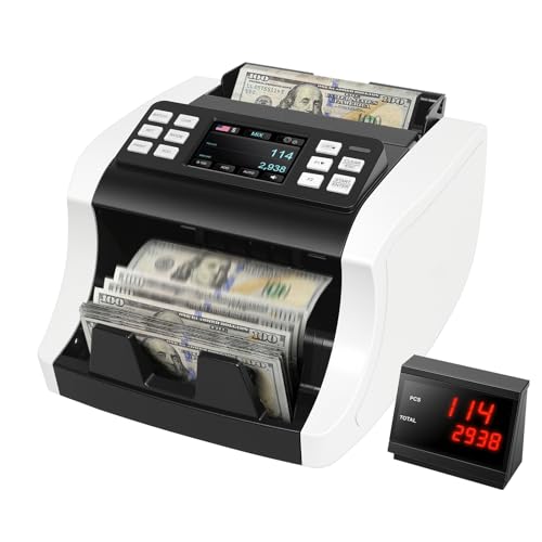 NUCOUN Mixed Denomination Money Counter Machine, Commercial Grade Bill Value Counter with CIS UV MG IR Counterfeit Detection, Compact Heavy Duty Design for Small Business, Retail, Office