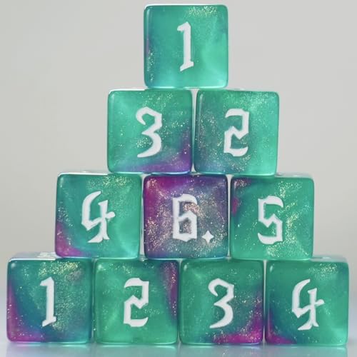 10 PC D6 dice 16mm Acrylic Dice Set for RPG MTG DND Dice Table Games and Board Games (Purple+Green)