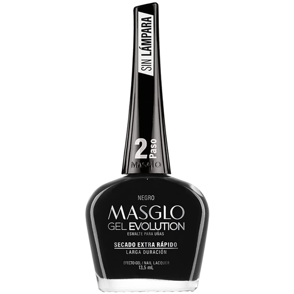 MASGLO GEL EVOLUTION Nail Polish Gel Effect, No UV/Led Lamp, Duration Up to 12 days, 3 PCs -Base, Esmalte NEGRO, Brillo - Efecto Gel sin necesidad de UV/Led, hasta 0,5 Fl. Oz.
