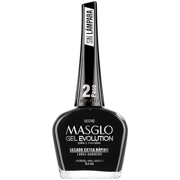 MASGLO GEL EVOLUTION Nail Polish Gel Effect, No UV/Led Lamp, Duration Up to 12 days, 3 PCs -Base, Esmalte NEGRO, Brillo - Efecto Gel sin necesidad de UV/Led, hasta 0,5 Fl. Oz.