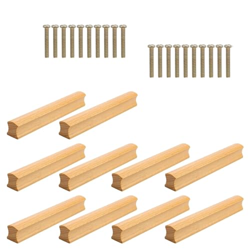 ZIJANG 10 Piezas Tiradores Madera de Muebles, Tirador Armario de Madera con 20 Tornillos, Tiradores Muebles Baño para Cocinas, Armarios y Cómodas, Distancia Entre Agujeros 128 mm