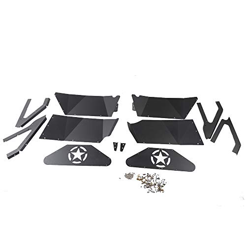 OMUOFFROAD Rear Inner Fender Liners for 2007-2017 Jeep Wrangler JK 4WD Five Star logo Lightweight Aluminum Design Black