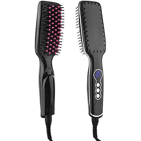 Sminiker Showliss MCH fast Heat Hair Straightener Comb with LCD Display Hair Straightening Brush Ceramic Temperature Adjustable from 100? to 230? in 20 Seconds (Black) Cover