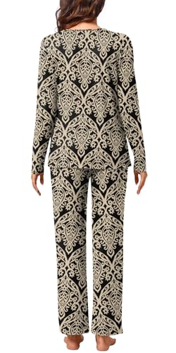 Bestbee Womens 2 Piece Pajama Set, Lounge Outfits Button-Down Sleepwear Set Long Sleeve With Pockets Ladies Pjs Set3