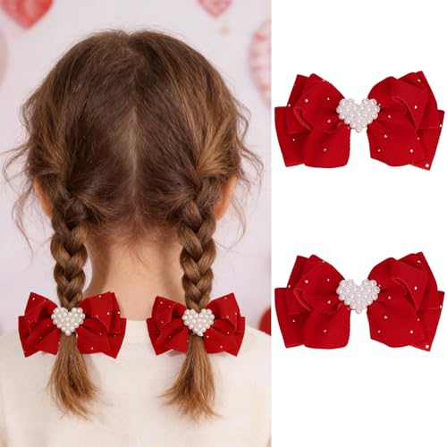 Pinza de Pelo Moño Corazón Rojos con Perla y Brillante miniatura 1