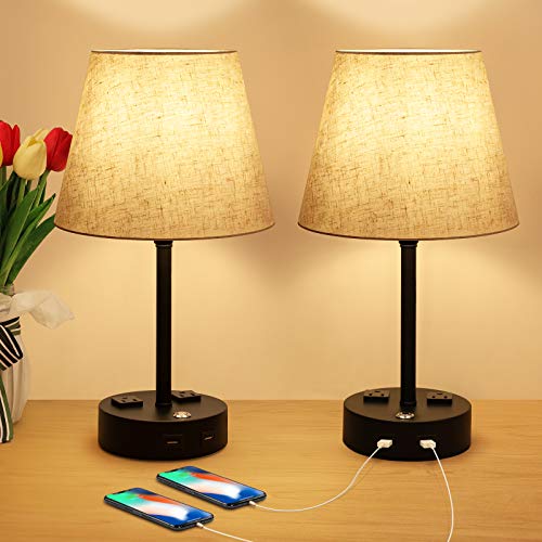 Holiday Deals ๐ USB Bedside Table Lamp with Outlet, 3-Way Touch Control Dimmable Bedroom Lamp, Set of 2 Bedside Nightstand Lamps Fabric Shade for Bedroom Living Room Office, E26 LED Bulb Included Holiday Deals ๐ USB Bedside Table Lamp with Outlet, 3-Way Touch Control Dimmable Bedroom Lamp, Set of 2 Bedside Nightstand Lamps Fabric Shade for Bedroom Living Room Office, E26 LED Bulb Included