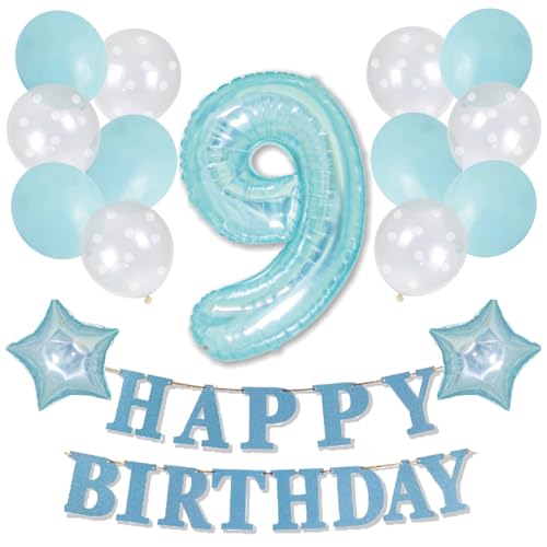 【風船屋】9歳 誕生日 バルーン 飾り付け 男の子 女の子 プレゼント サプライズ バースデー 記念撮影 透明感 映え (9歳)