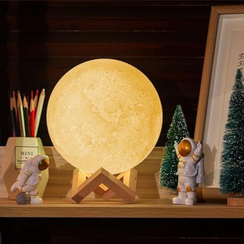 Image of One94Store 3D Moon Lamp 7 Colour Changeable Sensor Moon Night Light Lamp, Touch Control, Moonlight Lamp with Stand & USB for Bedrooms Valentine Gifts, Festival, Wedding Gifts (13 cm) Plastic, LED