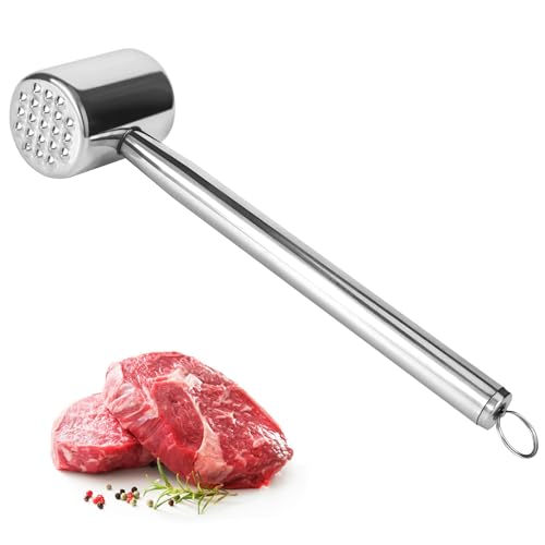 Martillo Carne de Acero Inoxidable 304 Ablandador de Carne de Doble Cara Martillo de Carne para filetes Mazo para Carne de cocina para Escalopes, Bistec, Ternera