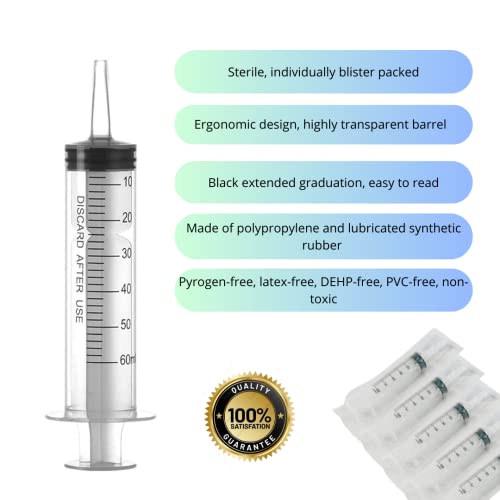 5 Stück Spritzen 60 ml/cc mit Schläuchen und stumpfen Nadeln, Wiederverwendbar, Einzeln Verpackung, Steril, Messflüssigkeiten, Pflanzenbewässerung, Tierfütterung, Wissenschaftliche Labors, Industrie