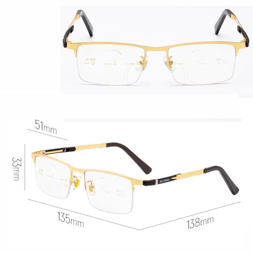 COKYIS Halbrand Lesebrillen Bifokale Lesebrille Klassische Herren Computerbrille Metallrahmen Presbyopie Leser HD Computer Leser Federscharniere (Size : +1.5)