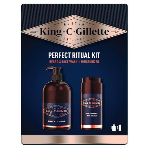 King C. Gillette Komplettes Geschenkset für Bartpflege, Feuchtigkeitscreme für Gesicht und Bart, Gesichtsreiniger für Herren, professionelles Bart-Set für Herren