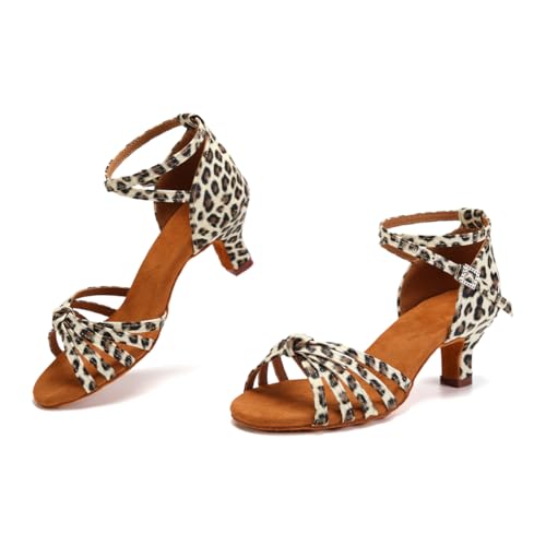 Women Latin Dance Shoes Satin Ballroom Salsa Professional Practice Dancing Shoes, Model EM-217GB-52