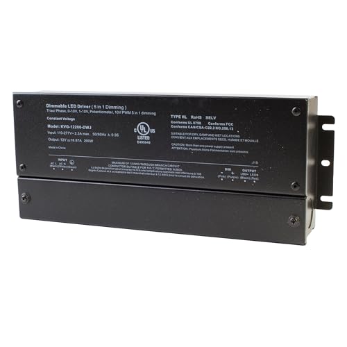 Image of 12v UL Listed 200w Triac Dimmable Driver 0-10V 110v - 277v AC Transformer Constant Voltage Power Supply for LED Strip Light Control by AC Wall Dimmer (12v 200w)