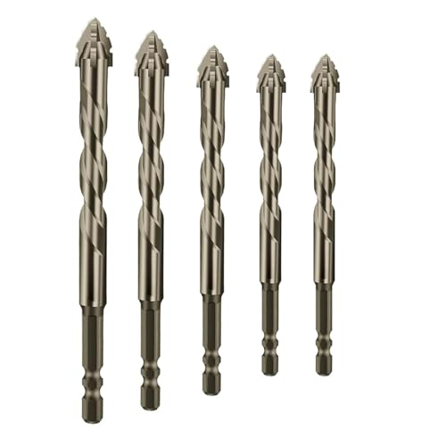 Honkdtyun 5 Count Four Edged Serrated Eccentric Drill Bit Set,New Four-Flute Sawtooth Eccentric Drill Bit, for Stone, Glass, Concrete, Wood, Brick, Metal (5pack)
