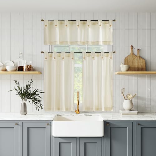 Archaeo 63443 Cotton Blend Button Tab Top Cafe Curtains, Valance thumb #4