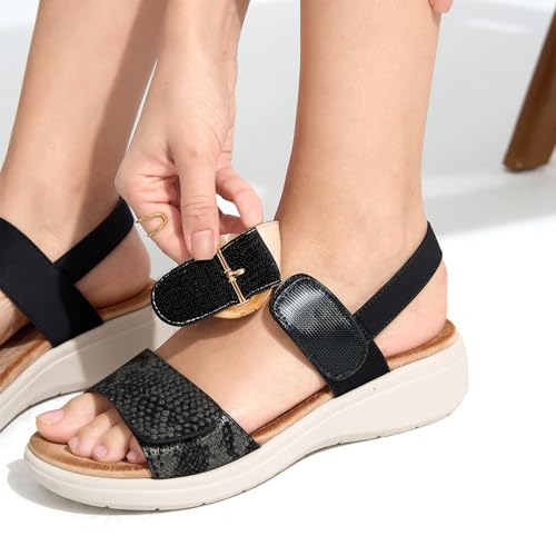Image of UBFEN Womens Outdoor Walking Sandals Comfort Stable Low Wedge Platform | Built-in Arch Support, Shock-Absorbing Cushion Insole, Versatile Buckle Sandals for Everyday Errands,and Vacation Strolls