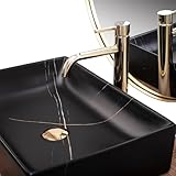 Rea Aufsatzwaschbecken Inga Black Marble Mat Waschtisch Handwaschbecken Waschschale Waschbecken für Badezimmer aus hochwertiger Keramik 510 mm x 345 mm x 120 mm (schwarz matt)