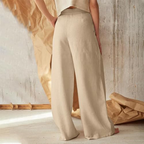 Women's Button Down Wide Leg Linen Pants Summer Loose Fit High Waist Lounge Palazzo Trousers with Pockets3