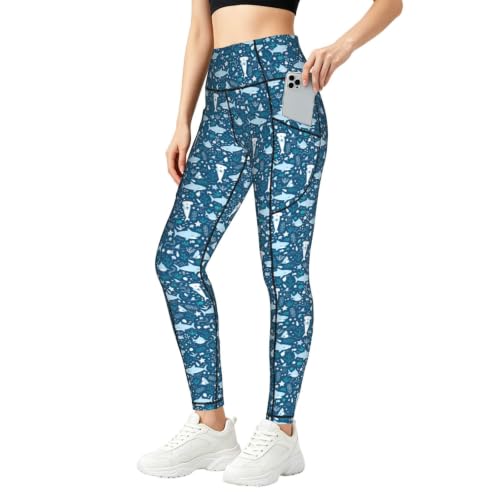 Pantalones de yoga para mujer transpirables con diseño Cute Blue Fish de secado rápido