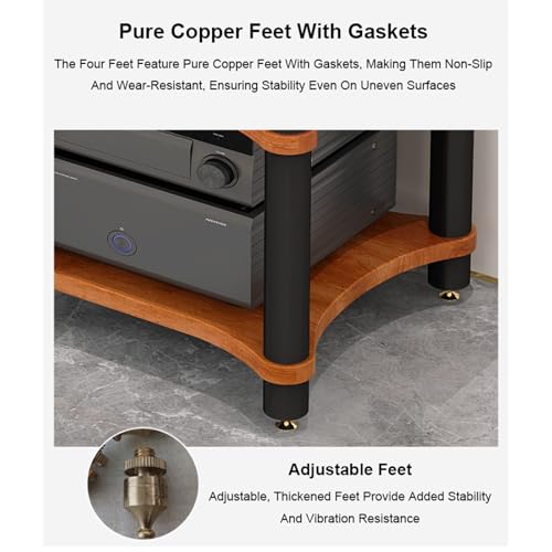 Mueble de Madera HiFi Negro de 1 Nivel con Patas Amortiguadoras para CD y Receptor 7