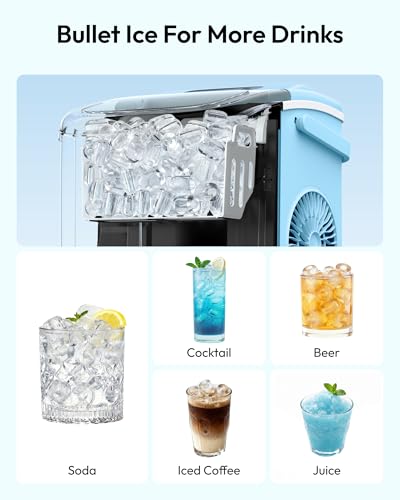 Image of EUHOMY Countertop Ice Maker Machine with Handle, 26lbs Per Day, 9 Ice Cubes Ready in 6 Mins, Auto-Cleaning Portable Ice Maker with Basket and Scoop, for Home /Kitchen /Camping /RV (Blue)