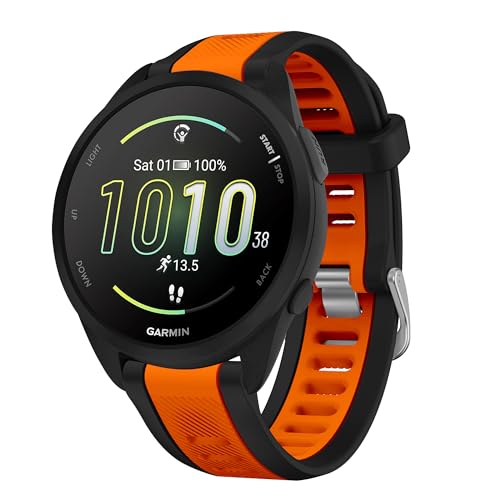 Fit for Garmin Forerunner 165 Watch Bands Women Men, 20mm Durable Soft Silicone Replacement Bands Straps Wristbands watchband Fit for Garmin Forerunner 165 Music (Orange) -  hengkang