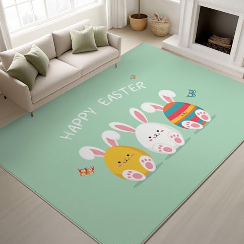 Alfombra Salon 120 x 180 cm, Alfombra Dormitorio Matrimonio Carpet Rugs for Living Room Alfombras Lavables, Caricatura Animales Conejo Comedor Habitacion, Rosado Verdoso