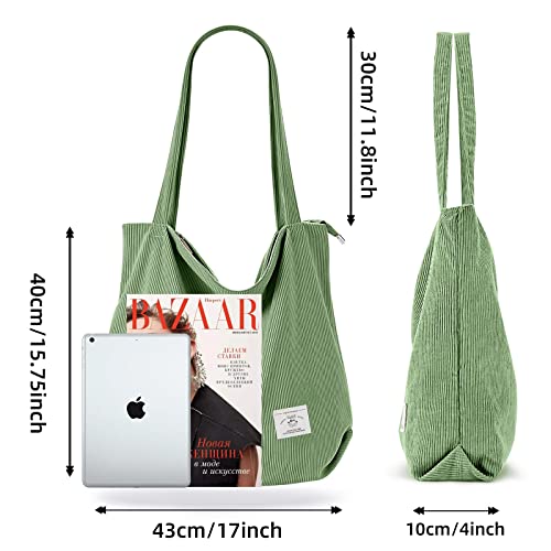 Image of KALIDI Women Corduroy Tote Bag Zipper Casual Tote's Handbag Big Capacity Shoulder Bag with Pockets