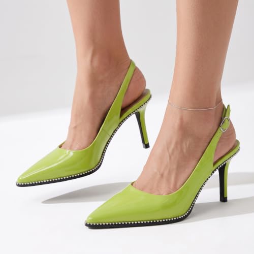 Image of YODEKS Slingback Heels for Women Pointy Toe Beaded Heels Close Toe Kitten Heel Pumps 2.5 Inch Stiletto Pumps Wedding Party Dressy Shoes