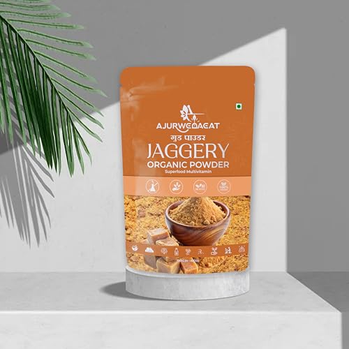 Image of AJURWEDAEAT Organic Jaggery Powder | Natural Sweetener Traditional Indian Gud | Chemical Free Unrefined Sugar Alternative for Tea Coffee Sweets Cooking Baking Healthy Daily Use (460 GM)