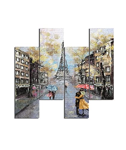 Tableau Paris multicolore Homemania | Décoration murale en bois MDF 4 pièces 76x50cm