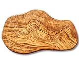 Küchenmaster Schneidebrett aus Olivenholz im Naturschnitt 40-42 cm, Servierbrett, Steakbrett, Küchenbrett | Holzbrett hygienisch antibakteriell