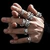 Gnepief Gothic Silver Ring Set, 6 Pieces, Spider Skull Snake Design, Vintage Punk Style Statement Rings #3