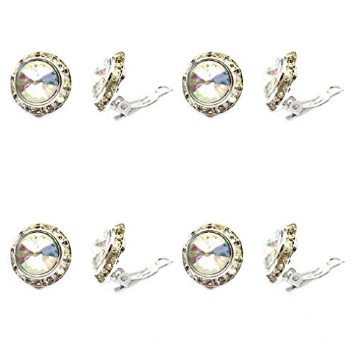 Dolon 4Pairs Pack 17Mm Rainbow Round Shaped Cirle Rhinestone Crystal Clip On Earrings Non Pierced Party Dance Competition Bridal Prom Jewelry No Hole Silver Plated #TOP6