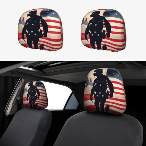 HTTUP Us Military Soldiers Patriotic Memorial Day Print 2 Pcs Car Headrest Covers Soft Seat Cushion Cars Suvs Trucks Decor Accessory