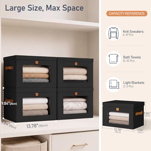 Image of DIMJ Storage Bins with Lids - 6 Pack Large Fabric Closet Organizer with Window & Handles, Collapsible Decorative Storage Boxes for Shelves Under Bed, Books Clothes Blankets Sweaters Organization