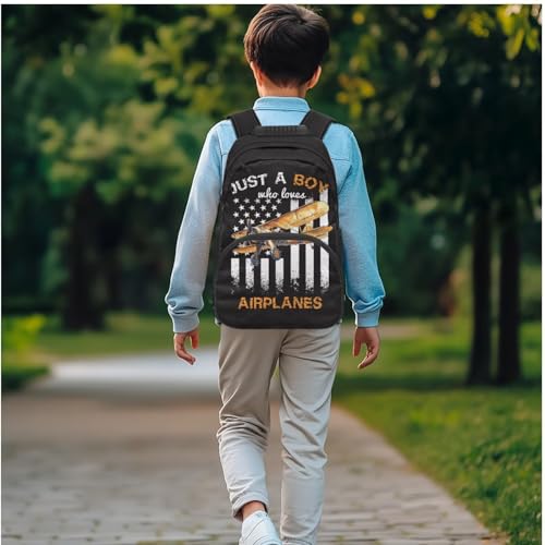HUIACONG Custom American Flag Backpack for Boys with Name Personalized Bookbag and Lunch Box Customized Airplane Backpacks for Elementary Middle School Bag Back to School Gifts3